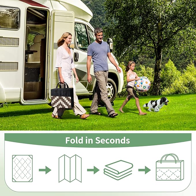 GENIMO 5'x8' Outdoor Rug Waterproof, Reversible Mats, Outdoor Area Rug, Plastic Outside Carpet, Geometric Rv Mat for Patio Camping Rv Picnic Backyard Deck Balcony Porch Beach Trailer (Coffee&Beige)