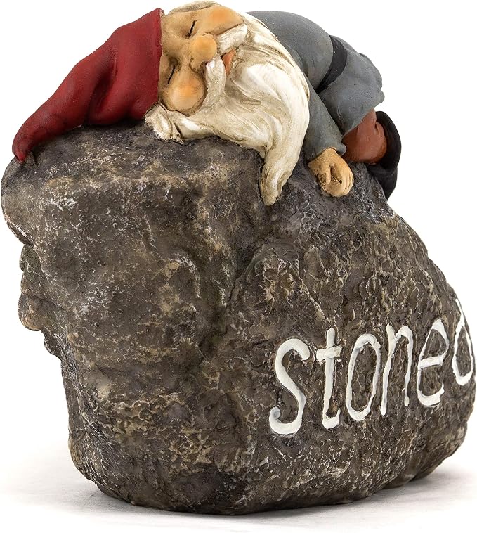 Top Collection Stoned Gnome - Hand Painted Gnome Lying Sleeping on Stone Sculpture - 4.75-Inch Adorable Funny Fantasy Collectible Figurine