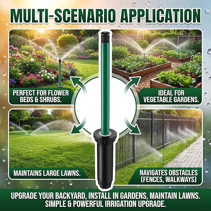 10" Popup Riser Extension Compatible with Rain Bird 1800 Series& Hunter Pro-Spray Sprinklers, Sprinkler Head Riser Extender with RotorTool, Garden Lawn Irrigation Spray Head(4 Set,Green)