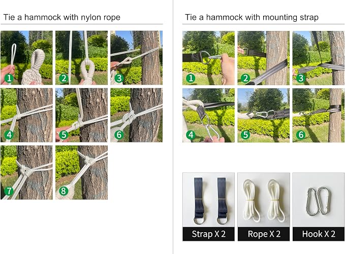 Bellzacasa Double Hammock, Heavy Duty 500 lb Load Capacity Tassels and Fishtail Knitting Portable Camping Hammocks with Mounting Straps for Outdoor Camping Patio Balcony Beige
