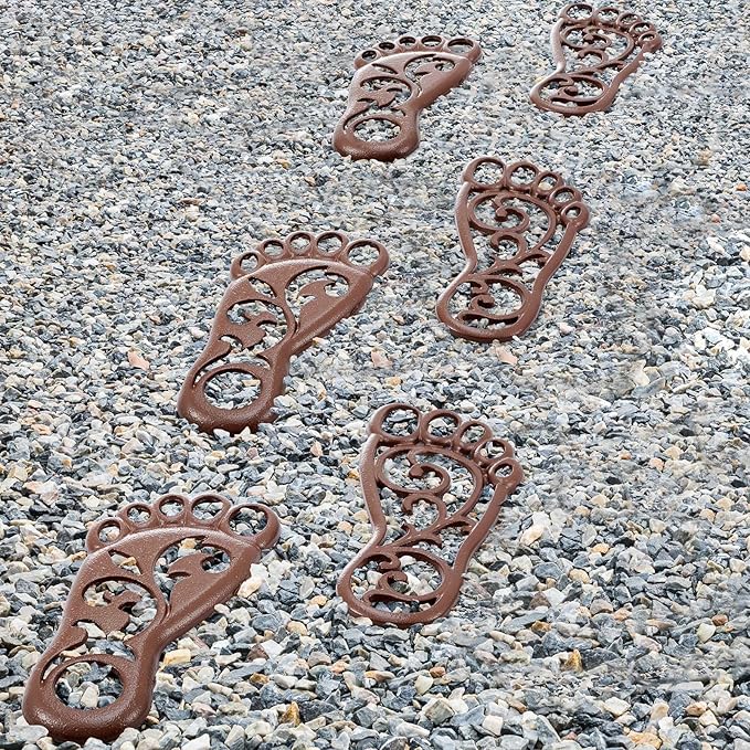 Hicarer 2 Sets Cast Iron Garden Stake Down Stepping Stones Feet Heavy Duty Footprint Stepping Mat Walking Stones for Garden Walkway Decor Cast Iron Flagstone Lawn Panel Walkway Landscaping Outdoor