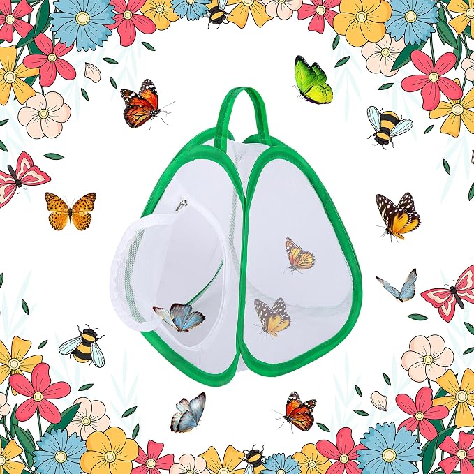 2 Pcs Mini Butterfly Habitat Cage- 10 x 8.8 x 8 Inch Collapsible Insect Mesh Cage- Portable Butterfly Net Habitat with Zipper for Transporting and Raising
