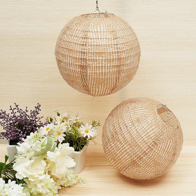 Hortsun 48 Pcs Print Burlap Paper Lanterns Round Chinese Paper Lanterns Farmhouse Boho Classroom Home Decor Classroom Sweet Birthday Party Ceremonial Event (8 Inch)