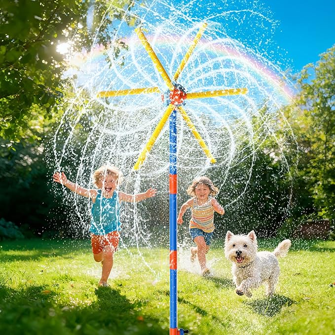 TERRAMUS 59" Windmill Water Sprinkler for Kids Summer Toys, 360° Spinning Splash Water Toy, Upgraded Double Sided with 6 Blades, Outdoor Backyard Games Summer Fun for Boys Girls Dogs & Garden Watering