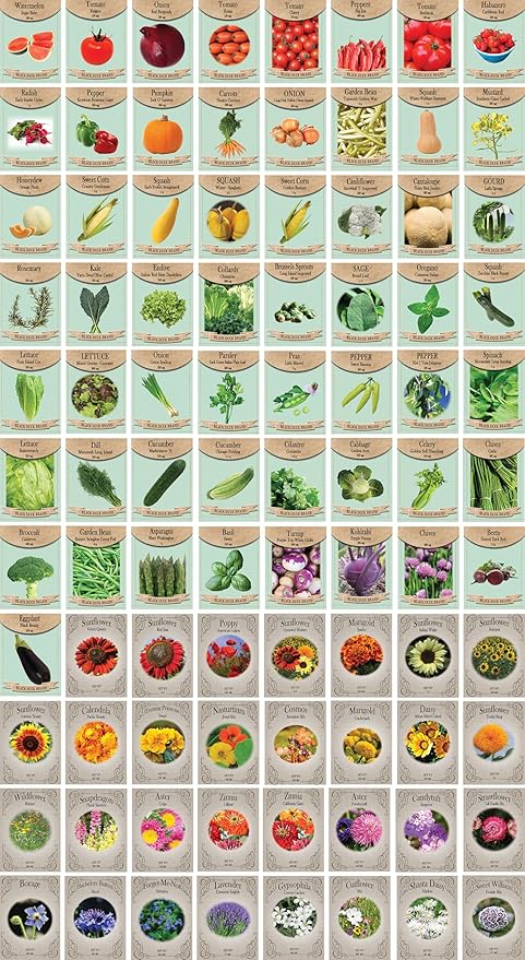 88-Pack Heirloom & Non-GMO Seed Kit – Individually Sealed, Diverse Vegetable & Herb Variety for Home Gardening – Non-GMO, Organic-Friendly, Easy to Grow