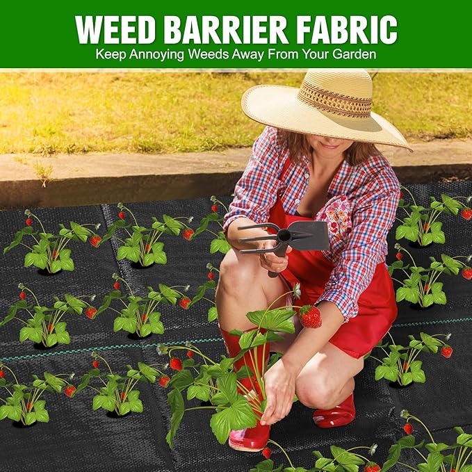 2FT x 50FT Weed Barrier Landscape Fabric Heavy Duty, 3.2oz Premium Gardening Weed Control Mat with 10 U-Shaped Securing Pegs, Ground Cover for Garden Beds, Farming, Underlayment, Commercial Driveway