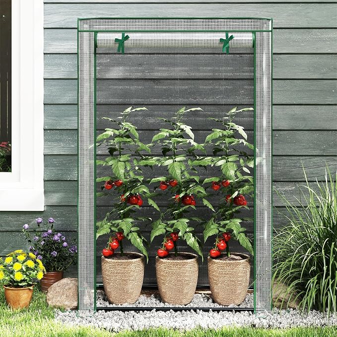 Giantex Portable Mini Greenhouse, Heavy Duty PE Cover, Elector-Coating Metal Frame, Waterproof Sun-Protective Tomato Green House with Roll-Up Zippered Door, Indoor Outdoor Clear, 39" x 20" x 59"