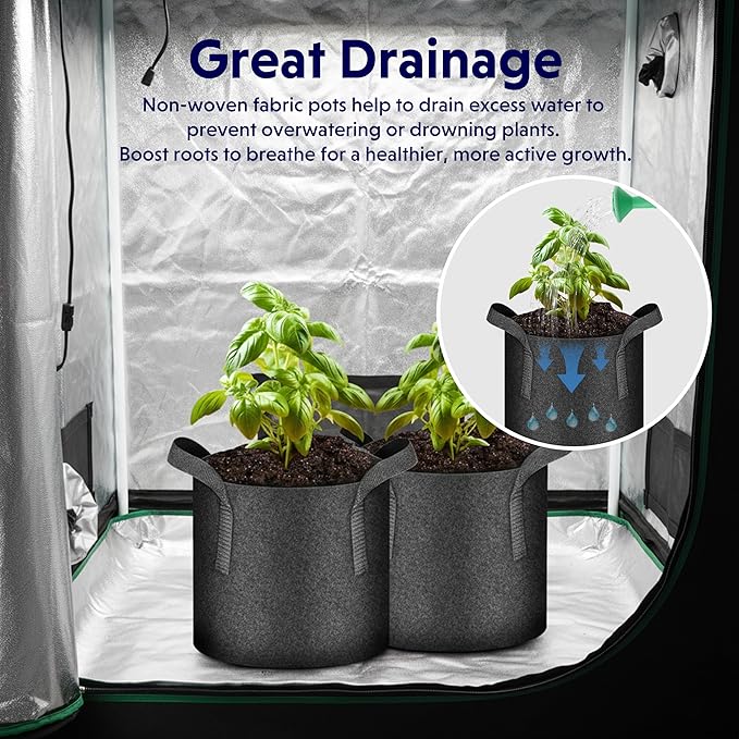 iPower 7 Gallon 5 Pack Grow Bags Nonwoven Fabric Pots Aeration Container with Strap Handles for Garden and Planting, 5-Pack Black, 7 Gallon