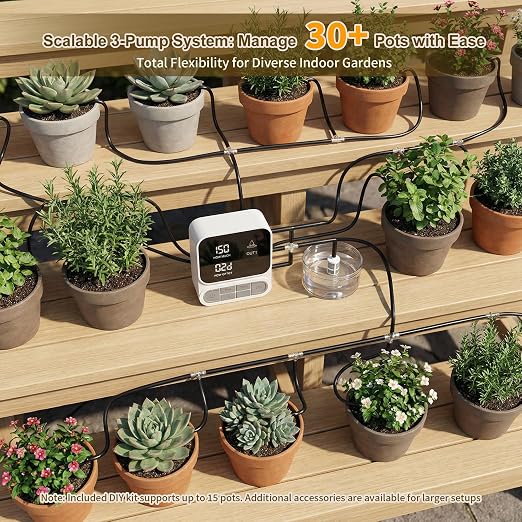 Automatic Plant Waterer for 15+ Indoor Plants, 3-Pump Independent Control Drip Irrigation System, 2600mAh Rechargeable Self Watering System with Timer, Anti-Siphon Design, HD LCD Display