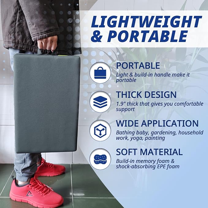 Garden Kneeling Pad for Knee, Extra Thick Kneeling Pad, Bath Kneeler Pad, Water Resistant Soft Memory Foam Cushioning for Workout, Yoga, Bathing, Physical Therapy, Prayer Pillow, Dark Gray