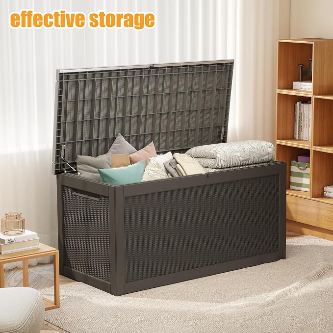 ROJIK 320 Gallon Waterproof Deck Box, UV Resistant Outdoor Storage Box with Lockable Lid, Heavy Duty Resin Bin for Patio Cushions, Gardening Tools & Package Delivery