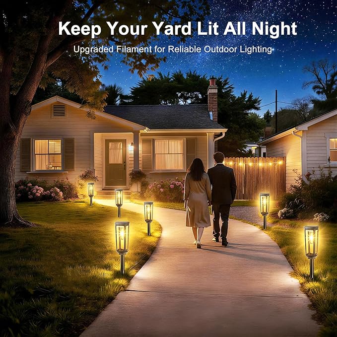 JEJOT Solar Pathway Lights Outdoor Waterproof IP65, 4 Pack Warm White Solar Walkway Lights, Auto On/Off Outdoor Light for Lawn Garden Patio Driveway Decor Landscape Lighting