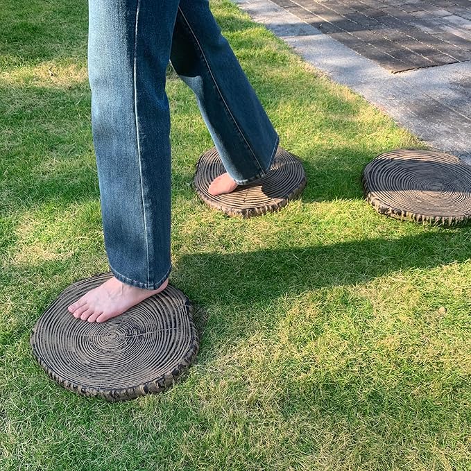 Stepping Stones Outdoor, Garden Decor,Realistic Tree Ring Design Decorative for Garden Path Walkway, Rustic Yard Decor Patio Lawn Accessories