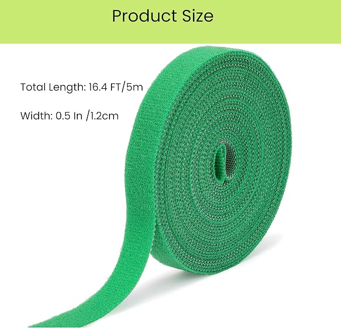 Plant Ties Hook and Loop Garden Tapes 1/2'' Wide Fabric Fastening Tape Double Sided Self Gripping Strap Reusable Adjustable Cable Ties Garden Vines Ties, Soft Plant Tie (1/2 Inch x 32 ft, Green)