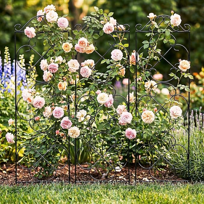 Thealyn Garden Trellis for Climbing Plants, 4 Pack 48" x 12.5" Metal Trellis for Potted Plants, Rust-Resistant Plant Support for Indoor Outdoor Use, for Ivy Clematis Vines Flowers, Black