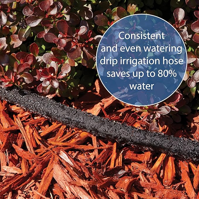 Gilmour 50' Black Flat Weeper Soaker Hose for Garden Beds, Drip Irrigation Outdoor Hose, Flexible Garden Hose for Vegetable Gardens, Flower Beds, Lawns, and Orchards