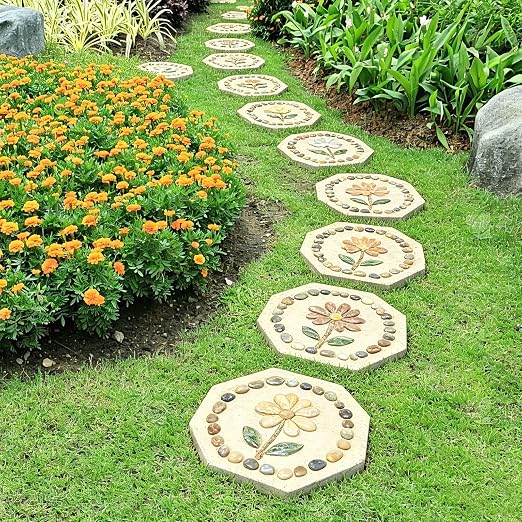 5 Pack Octagonal Stepping Stone, Reusable Heavy Duty Plastic Concrete, DIY Garden Path Walkway Patio Yard Lawn Decor Cement Molding (5, 10 in)