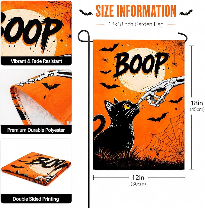 Halloween Party Decorations - BOOP Halloween Garden Flag | Double Sided Halloween Backdrop Banner - Halloween Party Favors Supplies Decor for Garden Yard Porch Patio Lawn Outdoor Outside