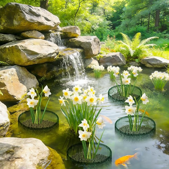 EBaokuup 4 Pcs Aquatic Pond Planting Bags-7" Reusable Mesh Water Garden Pond Plant Pot-Breathable Green Round Lily Plant Pots for Pond Bog Plant Garden Terrestrial Plant