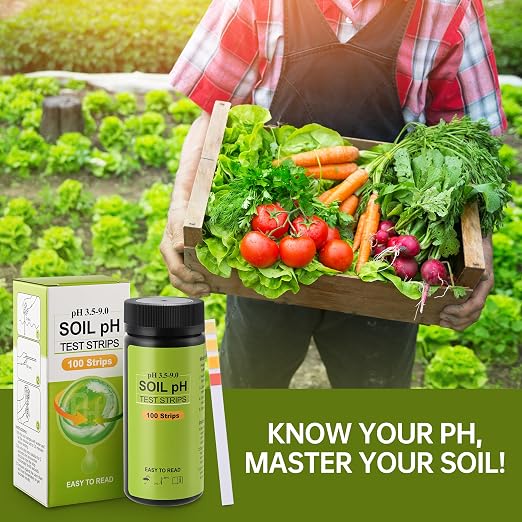 AAwipes Soil pH Test Kit (3.5-9 Range) 100 Strips Soil pH Tester for Acidity and Alkalinity of Garden Yard Lawn Grass Flower Vegetable Compost Nutrients Plants (J01-100)