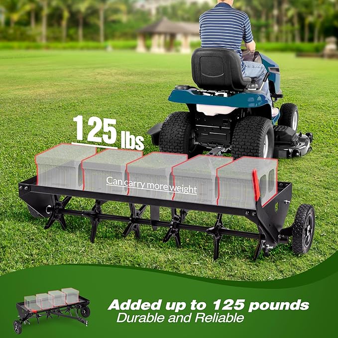 Suchtale 40-Inch Tow Behind Plug Aerator with Universal Hitch, Tow Plug Aerator with Extra-Wide Tow Bar, Durable Lawn Aerator Soil Penetrator Tractor with 24 Coring Plugs for Lawn, Farm and Garden