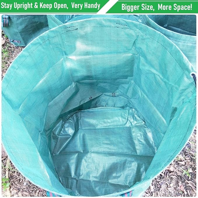 Standard 3-Pack 46 Gallon Lawn Garden Bags (D26,H19 in) Yard Waste Bags with Gardening Gloves for Leaf Bag,Yard Debris,Garden Trash Container,Camping Waste Bin,Lawn Weeds,Grass Clippings Bag 4 Handles