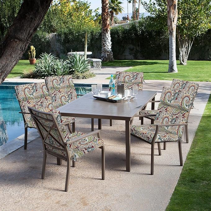 DYTXIII Outdoor High Back Chair Cushions Set of 2, 44"x22" Water Repellent Patio Seat Cushions with Elastic Sponge, All Weather Chair Pads for Rocking, Dining Chairs, Patio Furniture - Paisley Chilli