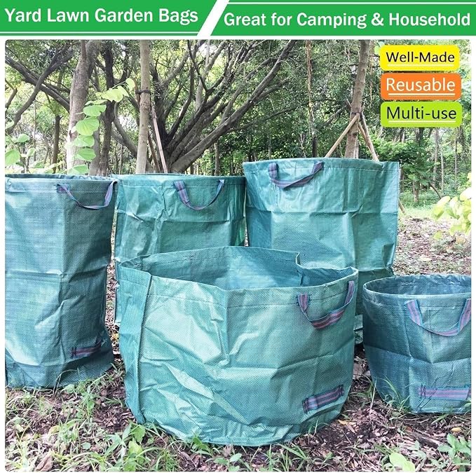 Professional 3-Pack 106 Gallon Large Lawn Garden Bags(D31,H31 inch) Reusable Yard Waste Bags with Gardening Gloves for Leaf Bag,Yard Debris,Garden Pruning,Lawn Weeds Bag,Grass Clippings Bag 4 Handles