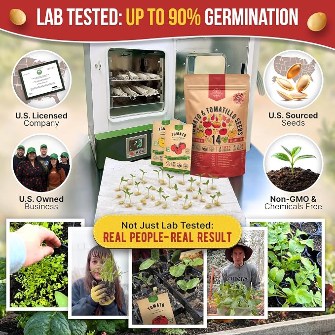 Organo Republic 14 Rare Tomato & Tomatillo Garden Seeds Variety Pack - 1,020+ Non-GMO Heirloom Tomato & Tomatillo Seeds for Outdoors & Indoor Home Gardening