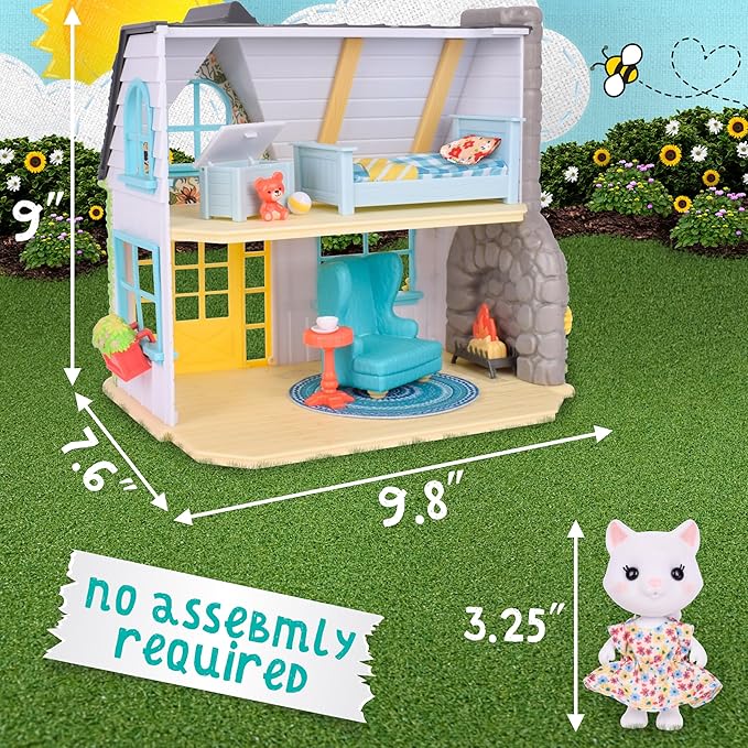 Honey Bee Acres 11" Tall Sunflower Cottage Doll Playset, 17 Pieces,White