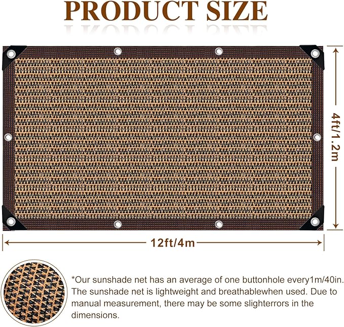 80% Shade Cloth -4x12FT Sunblock Net with Grommet,Lightweight and Durable UV Protection,Shade Cloth for Garden Patio Pergola Balcony Plants Greenhouse Dog Kennel Chicken Coop Outdoor