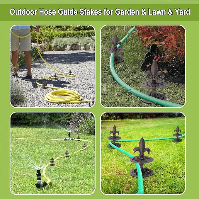 OwnMy Set of 2 Cast Iron Garden Hose Guide Stakes Heavy Duty, Decorative Garden Hose Guide Spikes for Lawn Yard Outside Plants Protection - Keeping Hoses Away from Flower Beds, Spear-Pattern