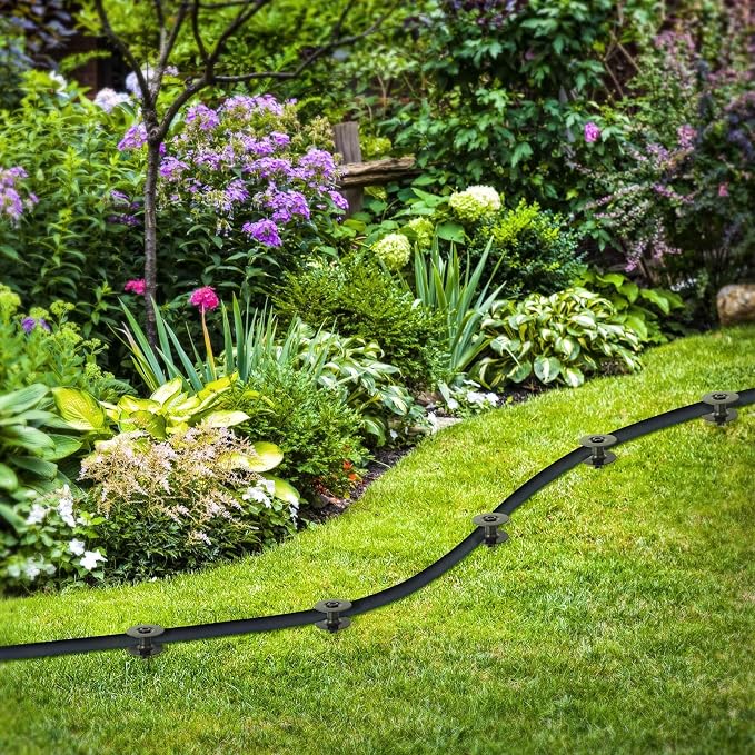Chumia 6 Pieces 10 Inch Garden Hose Guide Spike, Zinc Coated Rustproof Heavy Duty Metal Stake with Top, Keeps Garden Hose out of Flower Beds, Guard for Yard Plant Protection (Black)