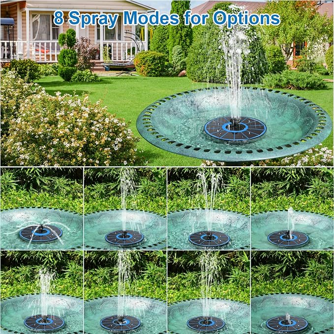 3.5W Solar Fountain with Battery - Work On Cloudy Days - Upgrade Glass Panel Solar Bird Bath Fountain, Hummingbird Water Feature Pump with 7 Nozzles, 4 Fixed Pipes for Garden, Pool, Pond