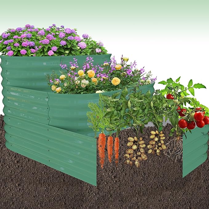 Garvee Galvanized Raised Garden Bed - 61x42x31 in Outdoor Planter Box for Vegetables, Herbs, Flowers. Modular 3-in-1 Raised Garden Beds Outdoor with Open Base, Garden Box for Deep Root Growth, Green