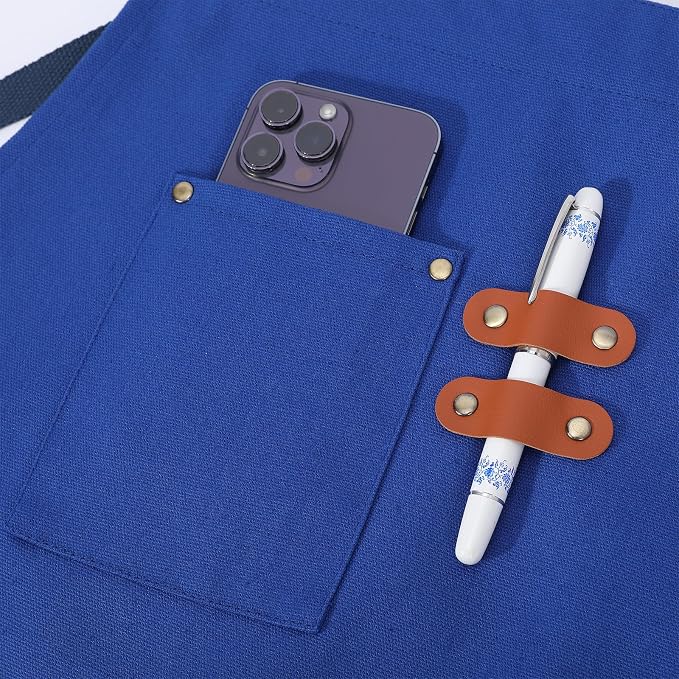 AFUN Chef Aprons for Women Men with Oversized Pockets, 12-Ounce Cotton Canvas Cross Back Water Repellent Apron (Royal Blue)