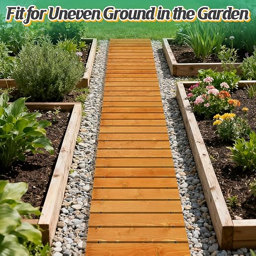 8.2ft Wooden Garden Pathway - Weather Resistant Carbonized Pine Roll Out Decorative Walkway, Boardwalk Pathway Pavers for Outside Stepping Stones Outdoor Flooring Patio Pool Backyard (Orange)