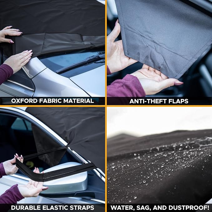 EcoNour Windshield Cover for Ice and Snow | Windshield Snow Cover with Side Mirror Cover & Wiper Protection | Oxford Fabric Winter Cover for Pickup Trucks, SUV & Mini Van | X-Large (74"x43")