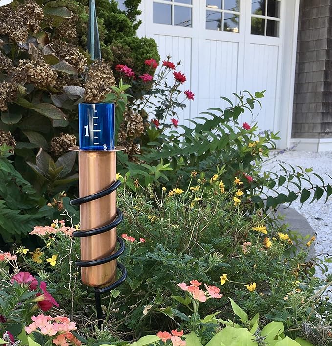 WCRG Copper Rain Gauge for Yard, Steel Stake - Outdoor Sprinkler Gauges, Shatterproof, Winter-Safe, Accurate, Decorative - The Original Floating Rain Gauge, USA Assembled & Designed