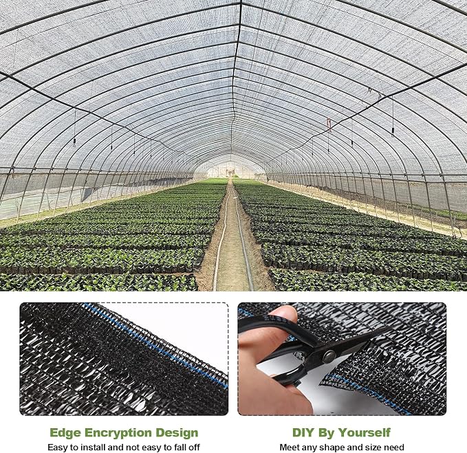 50% Shade Cloth, 6.5x10FT Black Sun Shade Cover for Plants, Garden, Greenhouse, Patio, Chicken Coop