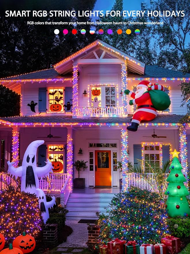 JMEXSUSS 200 LED RGB String Light 66ft for Outdoor Indoor 4th of July Decor, Color Change Christmas Lights Clear Wire Plug in for Bedroom Tree Room Party Birthday Independent Day Decorations