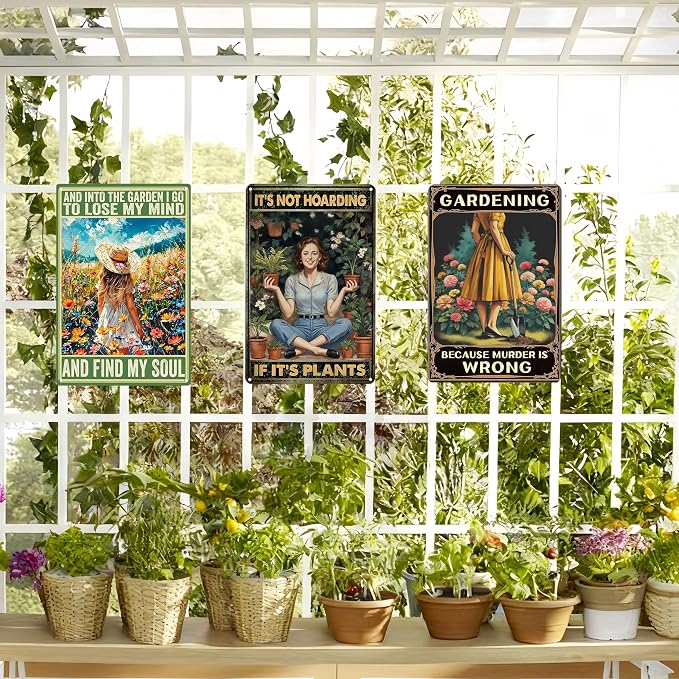 3 PCS Garden Gifts Women-Funny Metal Garden Signs Decor for Outside,Patio,Backyard,GardenersGardeners,and Plant Lovers,Mothers Grandmas and Housewarming 8x12inch