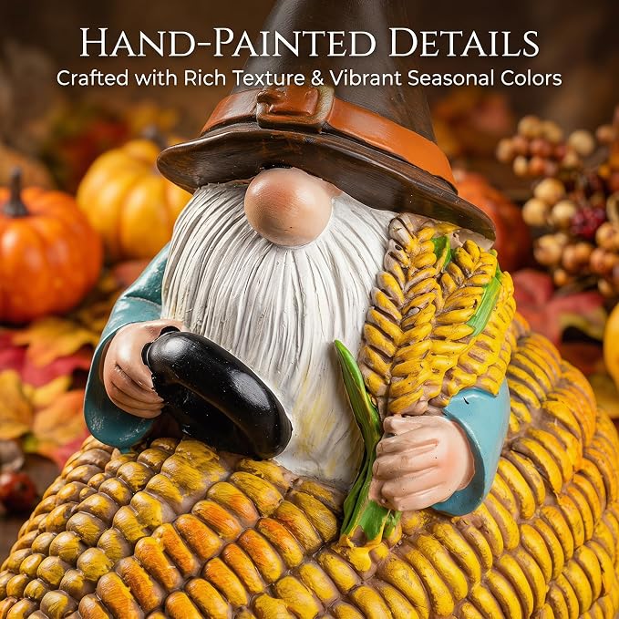 Topadorn Fall Gnome Corn Car Figurine, Resin Harvest Gnome Statue with Pumpkin Wheels, Thanksgiving Table Decoration, Farmhouse Autumn Decor for Indoor & Outdoor