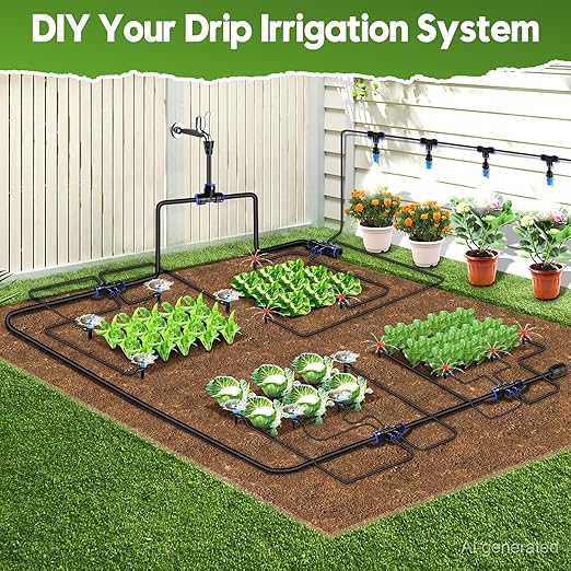 240FT Drip Irrigation System Kit Quick-Connect, Automatic Garden Watering System for Raised Garden Beds, Greenhouse, Yard, Lawn, Plant with 1/2 inch Hose 1/4 inch Distribution Tubing and Accessories