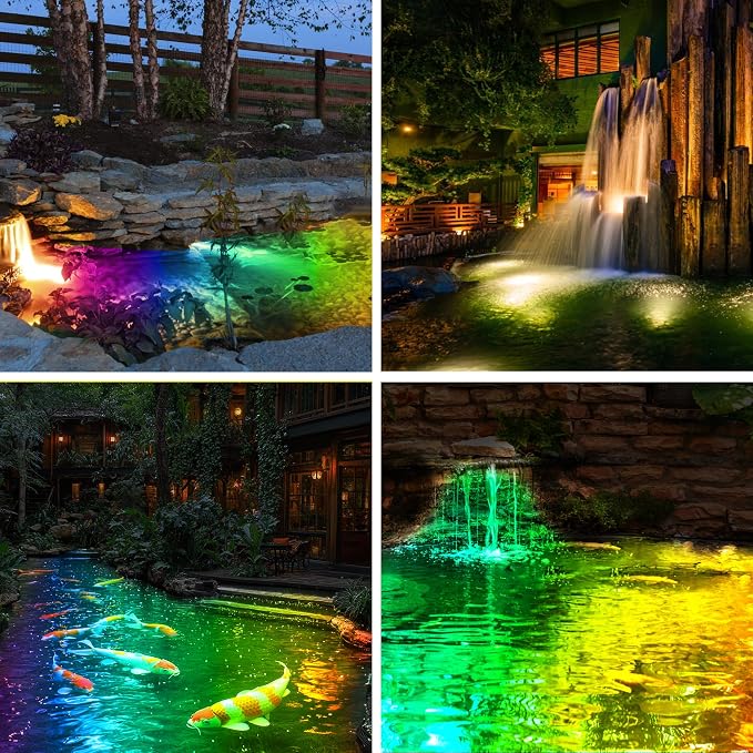 Pond Light with APP, 6W Frog Fountain Light led Underwater with 12V Transformer, IP68 Waterproof Underwater Pond Lights with Long Cable for Ponds Waterfall Fountain Water Feature, 2 SpotLights
