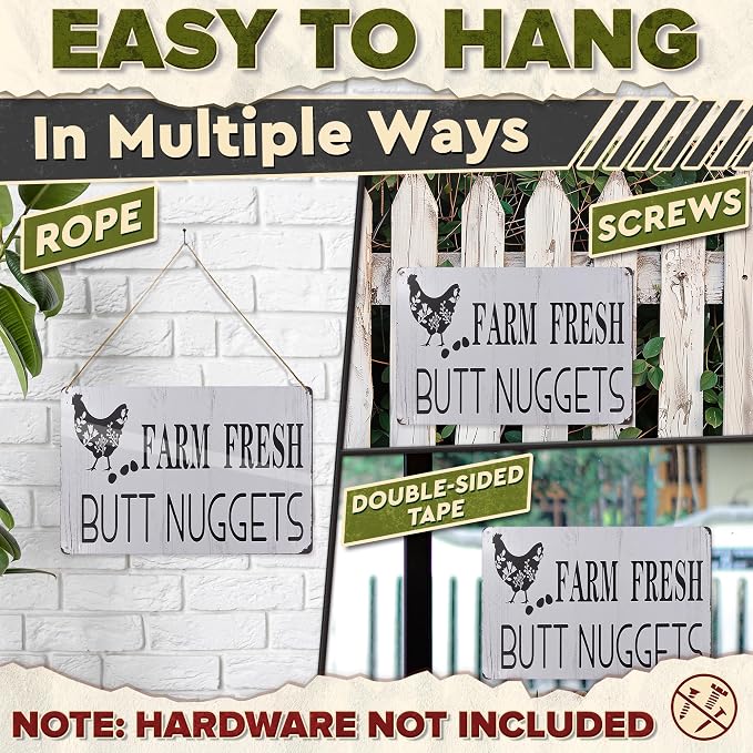 Metal Funny Chicken Coop Signs for Outside 8x12" – Rustic Tin Farm House Kitchen Decorations - Farmhouse Wall Art and Vintage Chicken Decor for Kitchen, Garden, Porch, Barn, Backyard, or Country Home