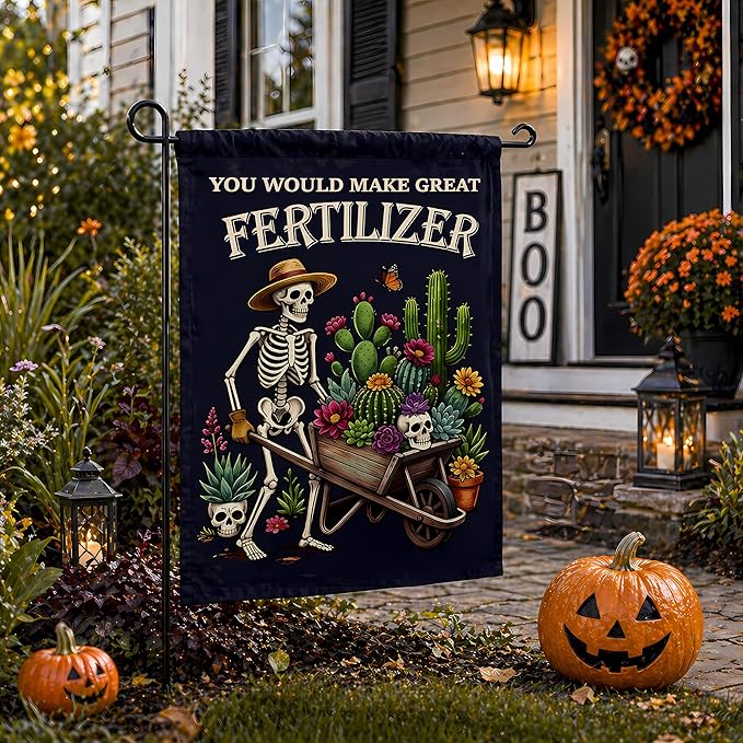 Halloween Decorations - Halloween Skeleton Garden Flag | Double Sided Halloween Accessories Backdrop Banner - Halloween Party Favors Supplies Decor for Garden Yard Porch Patio Lawn Outdoor Outside