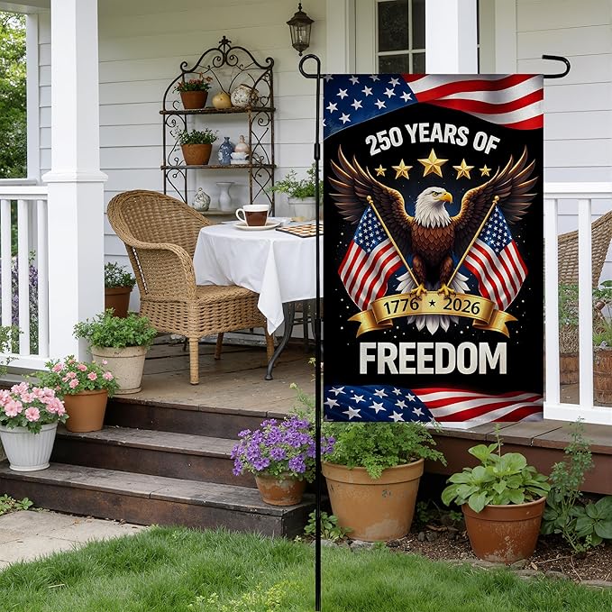 250th Anniversary USA Flag - 250 Years of Freedom 1776-2026 Merchandise Double Sided Garden Flag | Patriotic Banner 4th of July Decorations Accessories for Garden Yard Porch Patio Lawn Outdoor Outside Decor