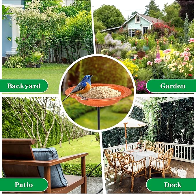 YADOOLIFE Metal Bird Bath Stand for Outdoors Garden, Bird Baths Birdbaths Bowl with Stake, Hand-Hammered Standing Birdbath, 5-Prong Base (Standing Bird Bath)