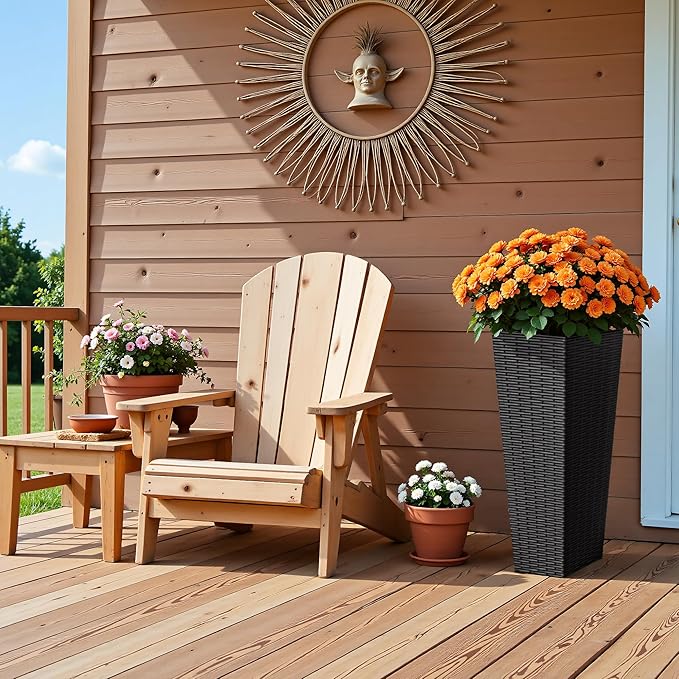 Devoko Resin Tall Planters for Outdoor Plants Set of 2, Large Taper Outdoor Planter Pots with 4 Drainage Holes, Flower Pots Modern Decor for Porch, Patio, Backyard, Home Garden (Black, 23.6")